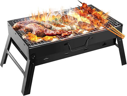 Portable Charcoal Grill, Barbecue Desk Tabletop Barbecue Grill, Mini Smoker Stainless Steel Folding Small BBQ Grill for Outdoor Cooking Camping Picnics Beach