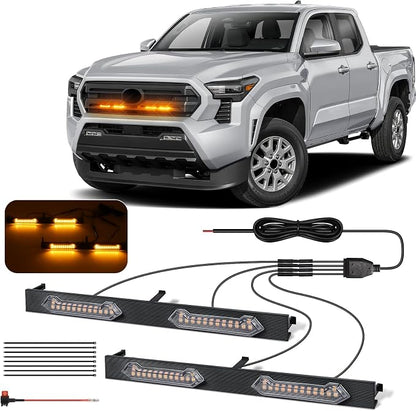 LED Grill Lights - 4PCS Front Grill Lights for Toyota Tacoma SR SR5 2024 2025 2026 with Fuse Adapter & Harness (Amber Light with Clear Shell)
