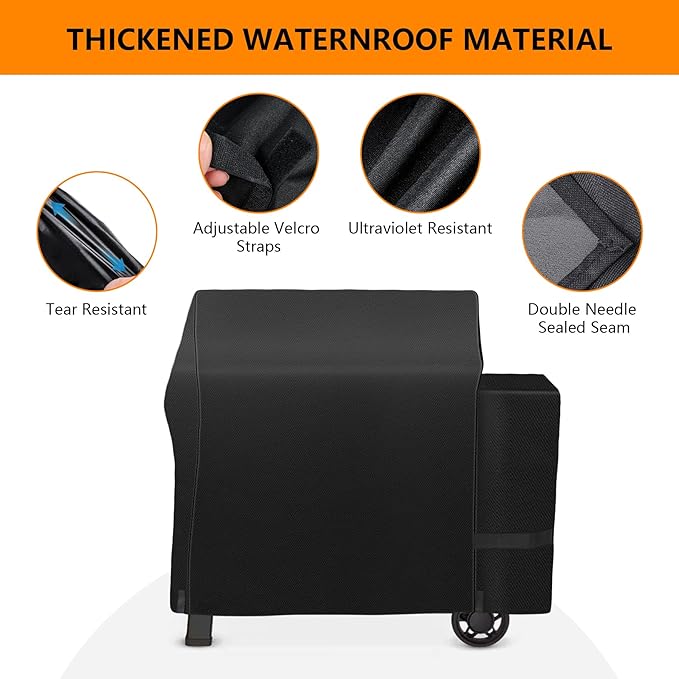 Grill Cover for Weber Searwood XL 600 Pellet Grill,All-Weather-Resistant Outdoor Protection Heavy-Duty 600D Waterproof BBQ Smoker Cover Fits Model 3400146, Black