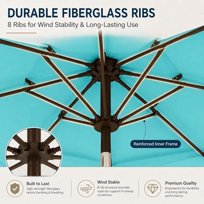 10ft Patio Umbrella, 3-Tier Vented Outdoor Table Umbrella with 8 Sturdy Fiberglass Ribs, Windproof Market Umbrella with Push Button Tilt and Crank, UV Protection for Deck, Pool, Aqua Blue