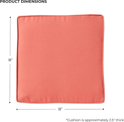 Outdoor 18 inch Square Patio Dining Chair Pads – Comfortable Fiber-Filled Seat Cushions with Ties, Reversible Polyester Fabric - Coral, Set of 4