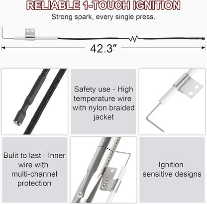 CANDANA Replacement Parts for Nexgrill 4 Burner 720-0830H 720-0830D 720-0783C 720-0783E 720-0958A, 17" Stainless Steel Grill Grate, Grill Burner, Heat Plate, Drip Pan, Igniters for 5 Burner 720-0888N