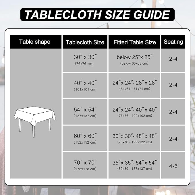 DWCN Square Tablecloth - 70 x 70 Inch - Waterproof Stain and Wrinkle Resistant Washable Table Cloth, Decorative Fabric Table Cover for Kitchen Dining Room Party and Outdoor Use, Black