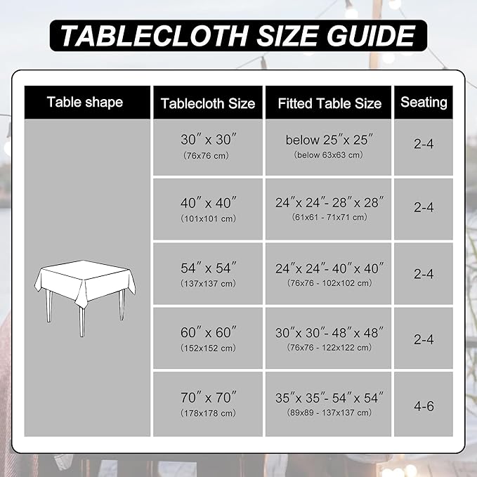 DWCN Square Tablecloth - 30 x 30 Inch - Waterproof Stain and Wrinkle Resistant Washable Table Cloth, Decorative Fabric Table Cover for Kitchen Dining Room Party and Outdoor Use, Black