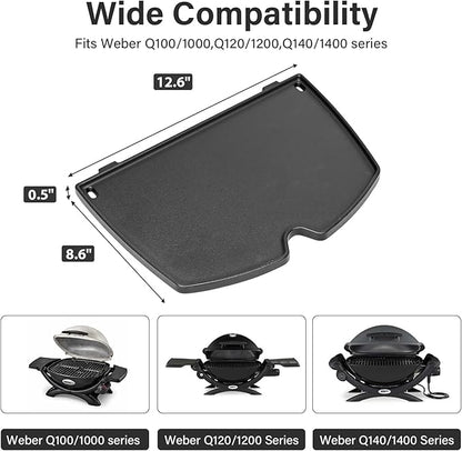 6558 Cast Iron Griddle Plate - 12.6" x 8.6" Cooking Griddle Replacement, Fits Weber Q100/Q120/Q140/Q1000/Q1200/Q1400 Series (Models 50060001/51010001/51080001)