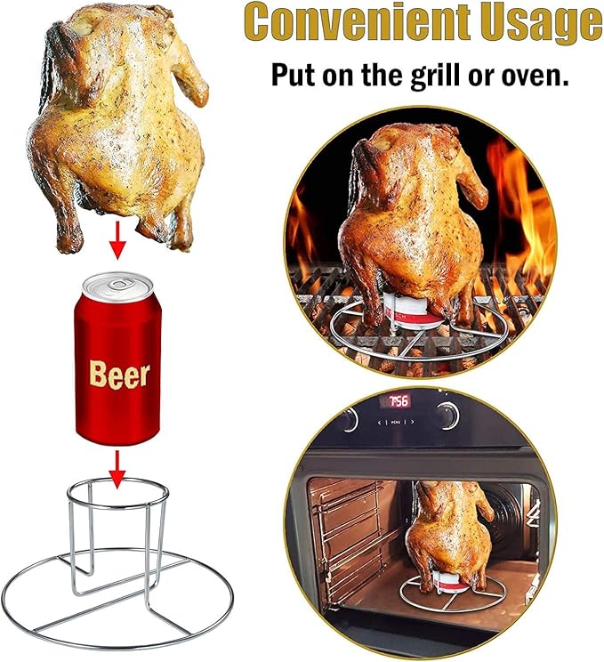 Beer Can Chicken Holder -2 pcs for Grill Oven Smoker Sturdy Stainless Steel Beer Butt Chicken Holder for Whole Chicken Roaster Easy to Use and Clean Chicken Rack for Tender and Juicy Chicken Turkey