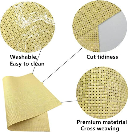 WAZAIGUR Placemats,Easy to Clean Crisscross Woven Vinyl Place Mats Durable Non-Slip Heat Resistant Table Mats,Placemats for Kitchen Table Set of 6,Yellow