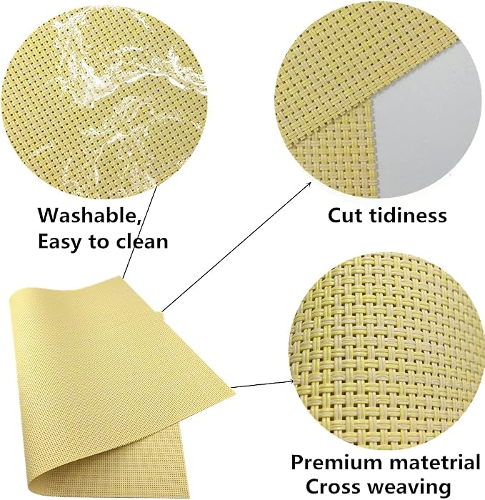 WAZAIGUR Placemats Easy to Clean Crisscross Woven Vinyl Place Mats Durable Non-Slip Heat Resistant Table Mats Placemats for Kitchen Table Set of 4,Yellow
