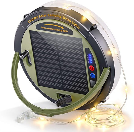 OGERY Solar Camping String Lights, 5400mAh/ 49.2FT/ 11 Modes Rechargeable Camping Lights Outdoor/Indoor, 4-in-1 Quick Storage Fairy Tent Lights Portable LED Lamp for Patio Yard Party Decor Essentials | Camping Lights Outdoor/Indoor, 4-in-1 Quick Storag...