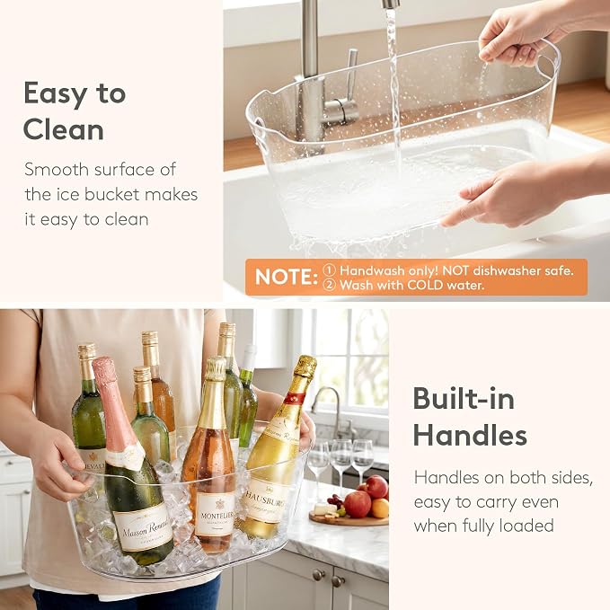 Lifewit 13L Plastic Ice Bucket for Parties, BPA Free | Large Capacity, Comfortable Handle, Drop-Resistant & Shatterproof PET Beverage Tub for Outdoor Cocktail, Mimosa & Soda Bar