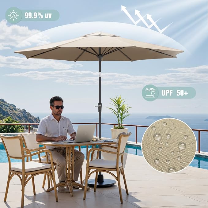 Sannwsg Patio Umbrellas, Pool Umbrella with 8 Sturdy Ribs, Outdoor Umbrella with Push Button Tilt/Crank, Deck Umbrellas, Market Umbrela Table for Backyard, Deck, Garden, Pool