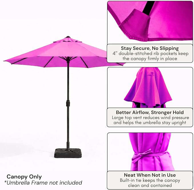 Formosa Covers 9ft Market Patio Umbrella Canopy - Fuchsia, 6 Ribs, 300D UV Protective and Water Resistant, Premium Quality Replacement Canopy