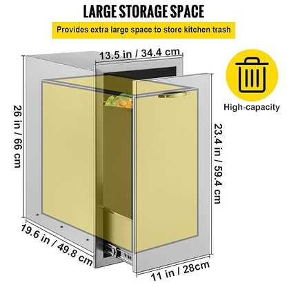 13.6Wx26Hx19.3D Inch Lower Sliding Rails Stainless Steel Roll Bin Pull Out Tray Outdoor Kitchen Trash Drawer, 13.6W x 26H x 19.3D & 30W x 21H Inch Double Door