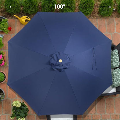 9ft Wooden Umbrella, Outdoor Patio Umbrella, Wood Market Umbrella, Patio Umbrella Wood Pole with Pulley Lift for Garden, Yard, Deck, Pool, Market