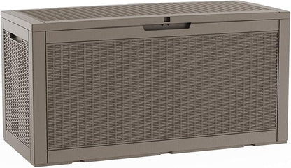 Pepe Tee Waterproof Resin Deck Box, Outdoor Storage Bin for Patio Furniture Cushions, All-Weather Garden Organizer & Seating Bench, Coffee