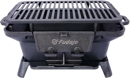 Cast Iron Charcoal Grill, Oval Small Portable Hibachi Grill with Grate for Outdoor Camping, Black