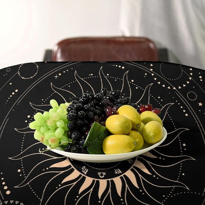 Vintage Tarot Moon Tablecloth Boho Mystical Crescent Cosmic Zodiac Star Galaxy Space Table Cloth Water Resistant Wipeable Table Cover for Picnic Party Holiday Kitchen Dinner Table 60"x120"