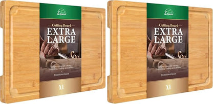 Extra Large Cutting Board, 17.6" Bamboo Cutting Boards for Kitchen with Juice Groove and Handles Kitchen Chopping Board for Meat Cheese board Heavy Duty Serving Tray, XL, Empune (Pack of 2)