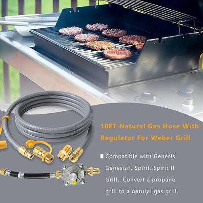 MIV Upgraded 10ft Upgraded Propane to Natural Gas Conversion Kit for Weber Genesis, Genesis II, Spirit, Spirit II Grills, Natural Gas Hose with Regulator for Genesis, Genesis II, Spirit