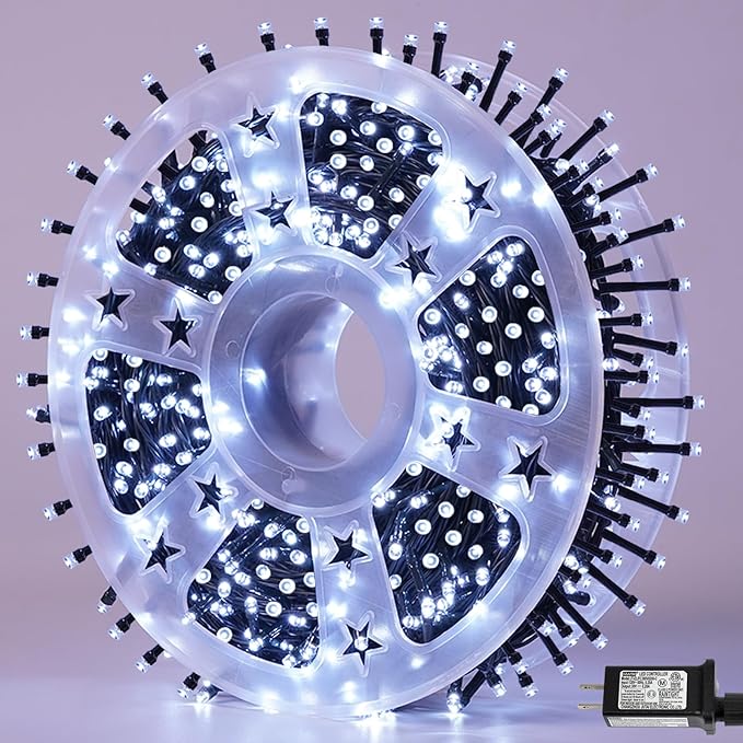 QITONG 500LED White String Lights, 165ft Christmas Lights Outdoor Waterproof with Plug in, Green Wire Twinkle Tree Lights Indoor with 8 Modes