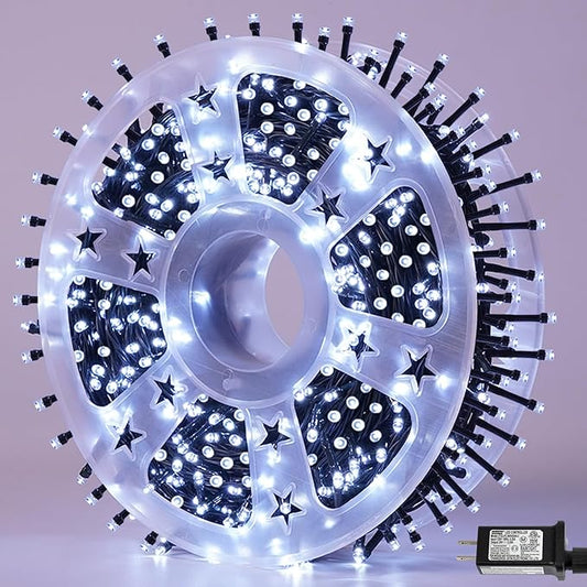 QITONG 500LED White String Lights, 165ft Christmas Lights Outdoor Waterproof with Plug in, Green Wire Twinkle Tree Lights Indoor with 8 Modes