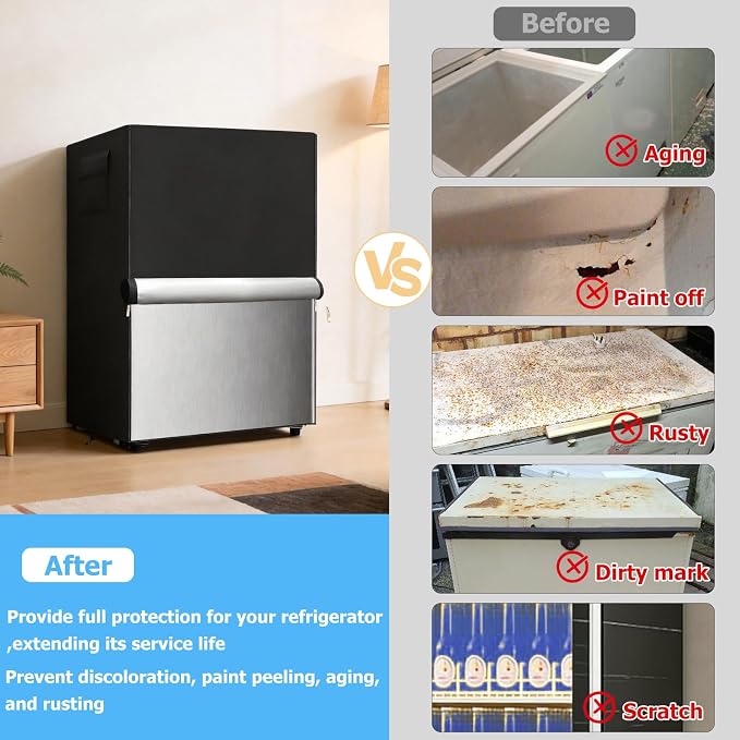 Outdoor Refrigerator Cover,600D Heavy Duty 100% Waterproof Upright Freezer Cover,Outside Stand Up Fridge Covers.Front Can Be Rolled-Up by Zippers.(Black,22" W x 23" D x 34" H)
