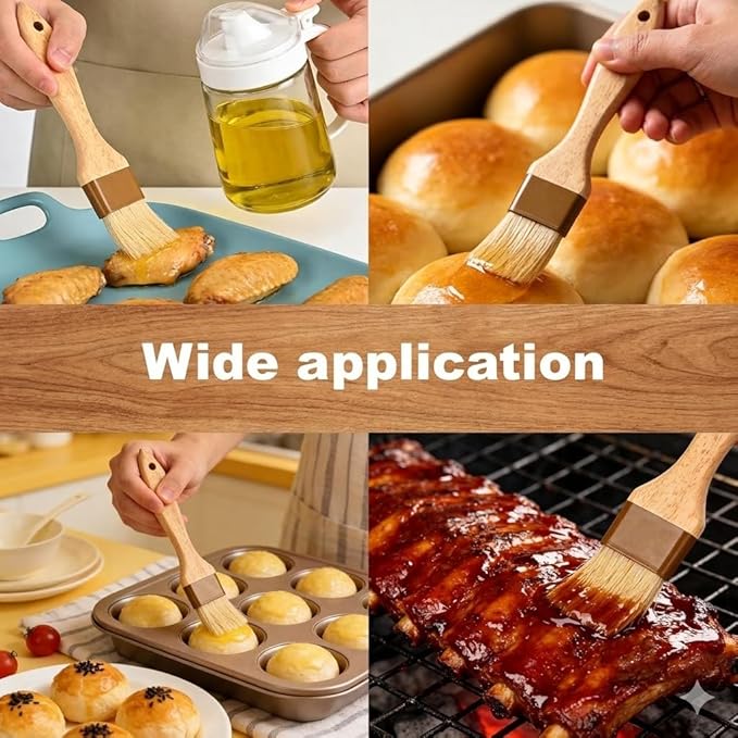 2 Pcs Pastry Brush, Natural Bristle Basting Brush, Beech Wooden Handle Basting and BBQ Brushes for Cooking, Butter, Oil, Egg, Marinade, Sauce, Grilling, Baking (1 Inch, 1 1/2 Inch)