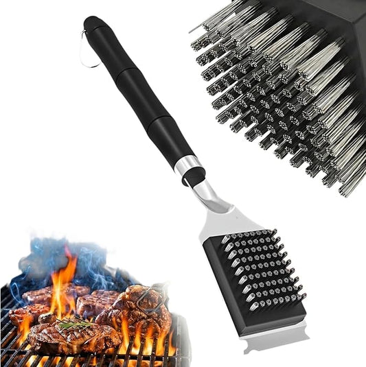 Grill Brush with Scraper& Extra Long Handle -Heat Insulated & Detachable for Gas, Charcoal, Electric Grills | Stainless Steel Wire Grill Brush BBQ Cleaning Tool for Outdoor Grill | Gift for Men