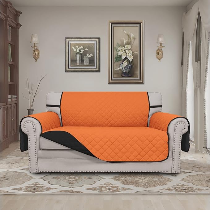 Easy-Going Reversible Couch Cover, 2 Cushion Sofa, Loveseat, Orange/Black | Machine Washable Slipcover For Dogs, Water Resistant Furniture Mat For Living Room, Non-Slip Sofa Cover, Pet Friendly