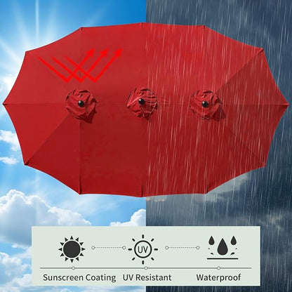 15ft Double Sided Patio Umbrella Replacement Canopy,12 Ribs Umbrella Replacement Top Cover,Frame NOT Included