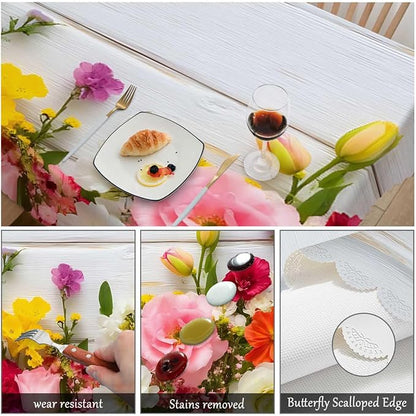 Swono Flowers Frame Tablecloths Colorful Peony Rose Flowers On Wooden Kitchen Dinning Tabletop Decoration, Polyester Table Cover for Indoor Outdoor 50x72 Inch Tablecloth