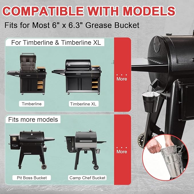 30 Packs BAC608 Grease Bucket Liner for Traeger Timberline and Timberline XL Pellet Grills, Traeger Lronwood, Lronwood XL Disposable Grill Liner, Traeger Flatrock Accessories Drip Tray Liners