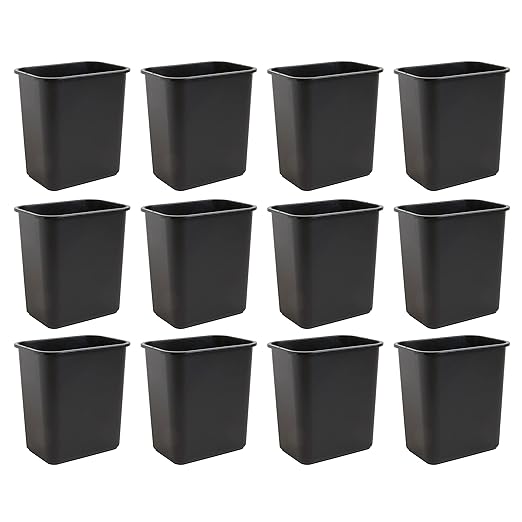 United Solutions 7.7 Gallon Trash Wastebasket, 12 Pack, Black, Under Desk | Slim 30.8-quart bins fit small spaces in offices, kitchens, dorms, and homes with an easy-to-clean design