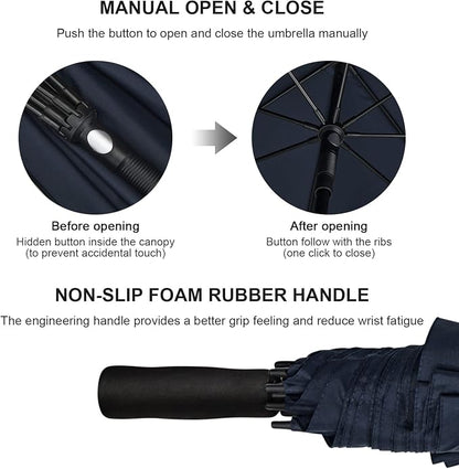 G4Free 80 Inch Golf Umbrella Extra Large Umbrella Double Canopy Windproof | Heavy Duty Oversized, Waterproof Stick Umbrella for Rain UV Protection, Fits 6-8 people for Doorman/Family/Patio