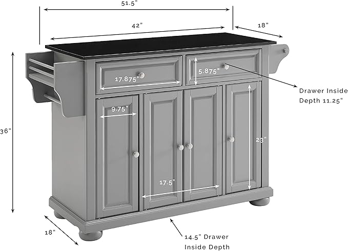 Crosley Furniture Full Size Granite Top Rolling Kitchen Island Storage Cart, Microwave Stand, Spice Rack, Gray