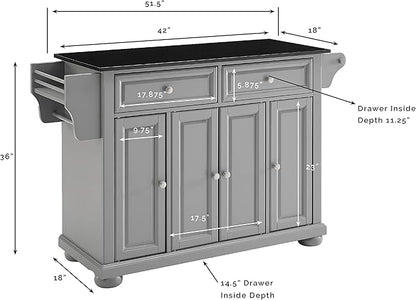 Crosley Furniture Full Size Granite Top Rolling Kitchen Island Storage Cart, Microwave Stand, Spice Rack, Gray