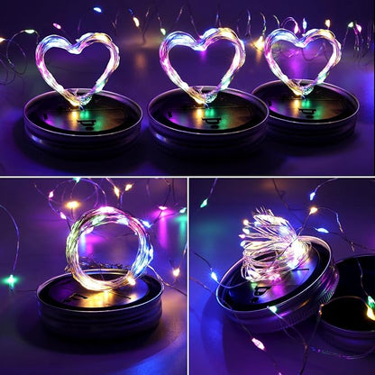 Solar Mason Jar Lights, 12 Pack 30 LED(NO Jars) Firefly Fairy String Lights, Waterproof Outdoor Solar Mason Jar Lid Lights with Hangers for Patio Garden Yard Wedding Decoration - Multicolor