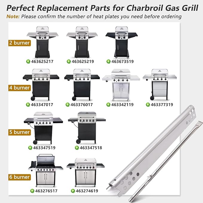 Criditpid Grill Replacement Parts for Charbroil Performance 463276517, 463244819, 463347519, 463347017, 463377319, 463342119, Grill Heat Plates, Burner Tube, Crossover Tube.