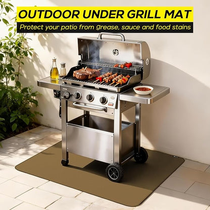 FLASLD Heavy-Duty Under Grill Mat 42inch Square Fire Pit Mat,3 Layers Fireproof Waterproof Grill Pads Protect for Deck,Patio,Outdoor Charcoal,Smokers,Wood Floor,Indoor Brown Fireplace Reusable
