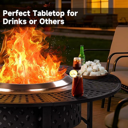 OutVue 47 Inch Smokeless Fire Pit with 2 Grills, Extra Large Wood Burning Fire Pits for Outside with Poker, Heavy Duty Firepit,BBQ& Outdoor Firepit & Round Metal Table 4 in 1 for Patio, Picnic