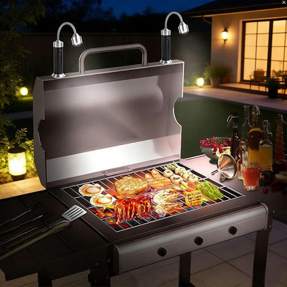 2-Pack BBQ Grill Lights with Magnetic Base - Super Bright LED Grill Accessories, Flexible Gooseneck, Weatherproof for Outdoor Cooking, Griddle - Ideal Gift for Men, Dad (Batteries Included)