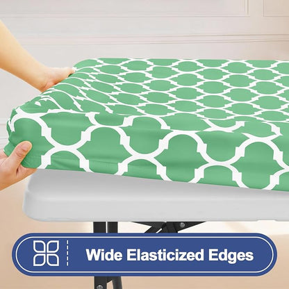 Smiry 2 Pack Rectangle Table Cloth 6 Foot, Waterproof Elastic Fitted Tablecloths, Windproof Washable Polyester Table Cover for Picnic, Camping, Outdoor (Sage Green, 30"x72")