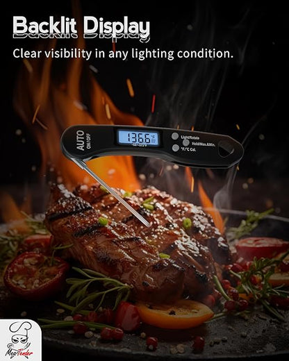 Ultra-Fast 1.2s Instant Read Meat Thermometer for Grilling & Smoking, ±1°F Accuracy with Calibration, Reversible Backlit LCD for Left/Right Hand, Magnetic Digital Food Thermometer for BBQ, Candy, Oil