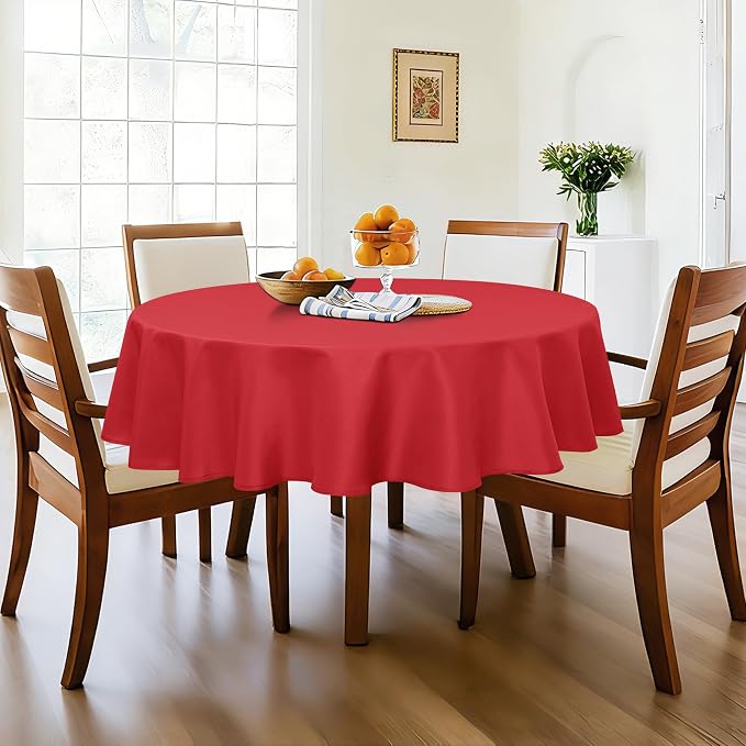 DWCN Round Tablecloth 90 Inch - Waterproof & Stain Resistant Spillproof Washable Polyester Fabric for Dining Room Kitchen, Dining, Party, Weddings and Restaurants, Red