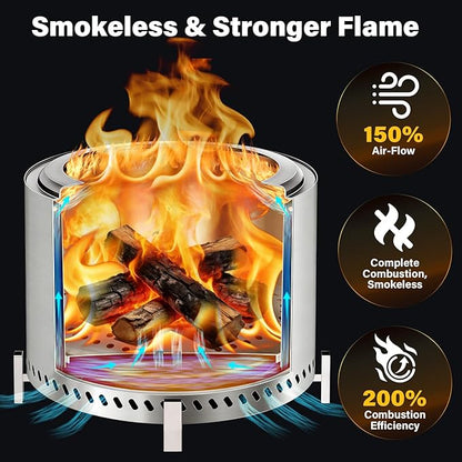 HGD 20 Inch Smokeless Patio Fire Pit, Outdoor Wood Burning Stove, Stainless Steel Firepit for Backyard, Patio, Garden, Picnic