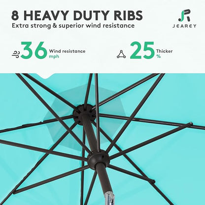 JEAREY 10FT Outdoor Patio Umbrella Outdoor Table Umbrella with Push Button Tilt and Crank, Market Umbrella 8 Sturdy Ribs UV Protection Waterproof for Pool, Garden (Turquoise)