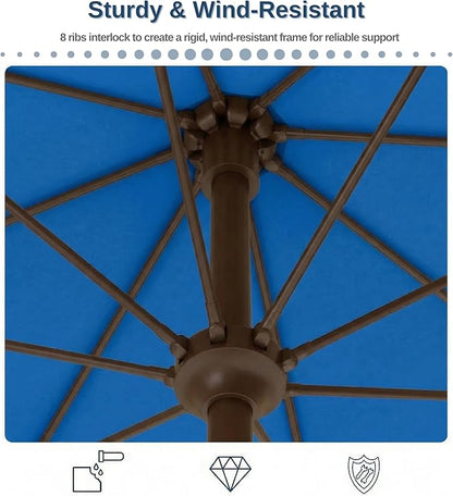 PatioKingdom 9FT Patio Outdoor Umbrella-UPF 50+ Sun Shade with Wind Vent, Push-Button Tilt & Smooth Crank Lift, Rust-Resistant Fiberglass Frame for Garden, Backyard,Yard (Royal Blue)