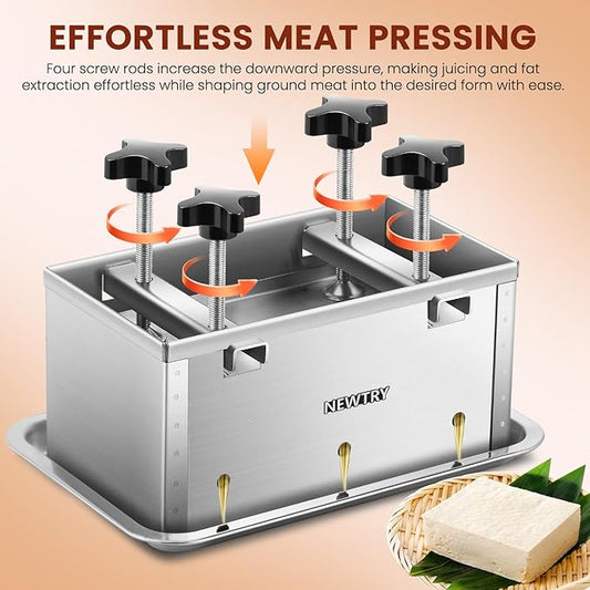 NEWTRY Deli Meat Press Tool 6.6LB Capacity Tofu Press Maker 304 Stainless Steel for Tofu Pork Beef Bacon Homemade Deli Meat with Press Handle