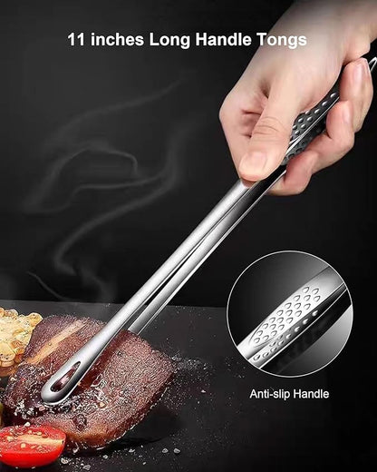 2 Pcs 11 Inches Korean BBQ Tongs Stainless Steel Grill Tongs Cooking Tweezers Japanese Barbecue Tong for Kitchen Cooking Salads Pasta Buffet Food Serving