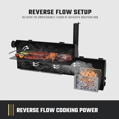 Oklahoma Joe's Longhorn Reverse Flow Offset Charcoal Smoker and Grill with 1060 sq. in. Cooking Area in Black